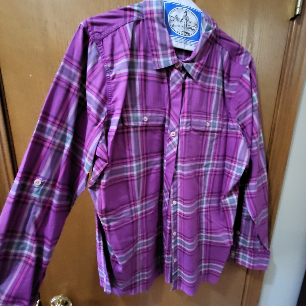 The North Face Purple and Pink Plaid Shirt